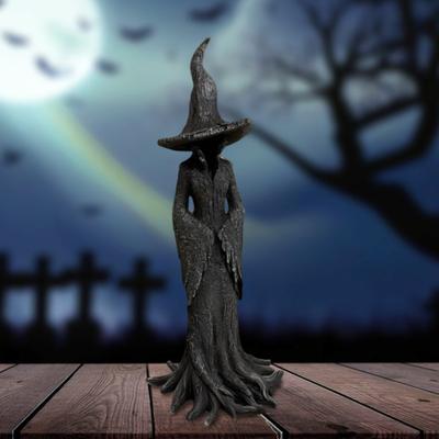 Cadılar Bayramı Ağaç Kökü Cadı Heykeli Ürkütücü Siyah Cadı Figürin Reçine Heykel Ev Ofis Tatil Partisi Dekorasyonu Süs