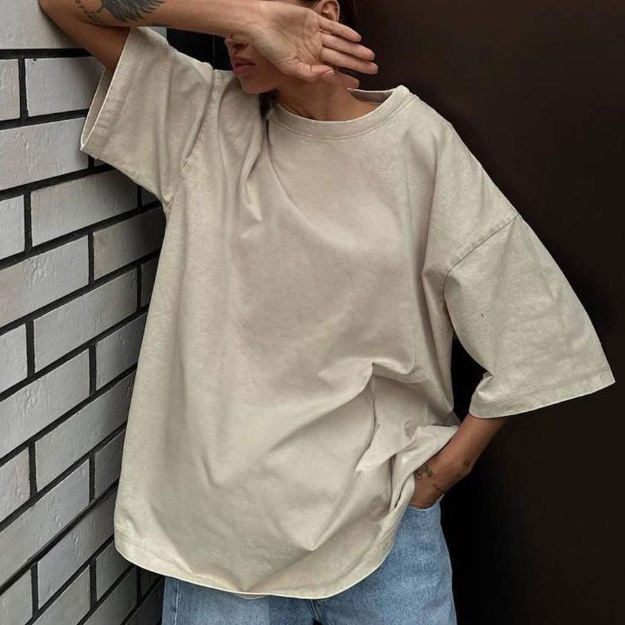 Women Men 100% Cotton Retro T-shirt Men Women Vintage Short-sleeve Wax Printing T Shirts Solid Color Hip Hop Loose Tees