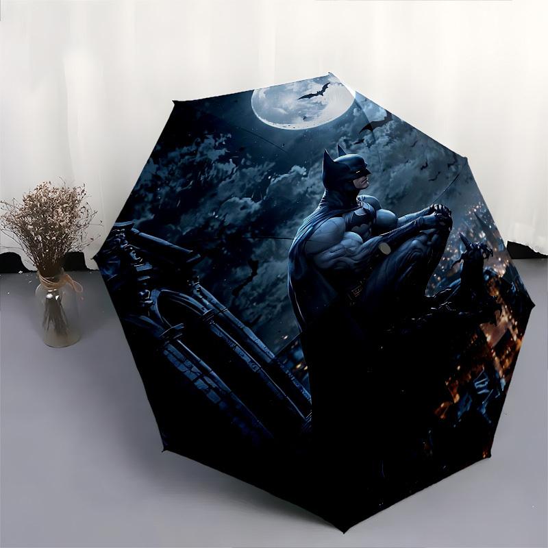 1pc Batman Night Automatic Folding Umbrella - Compact 8-Rib Design, Durable Plastic & Iron1414L