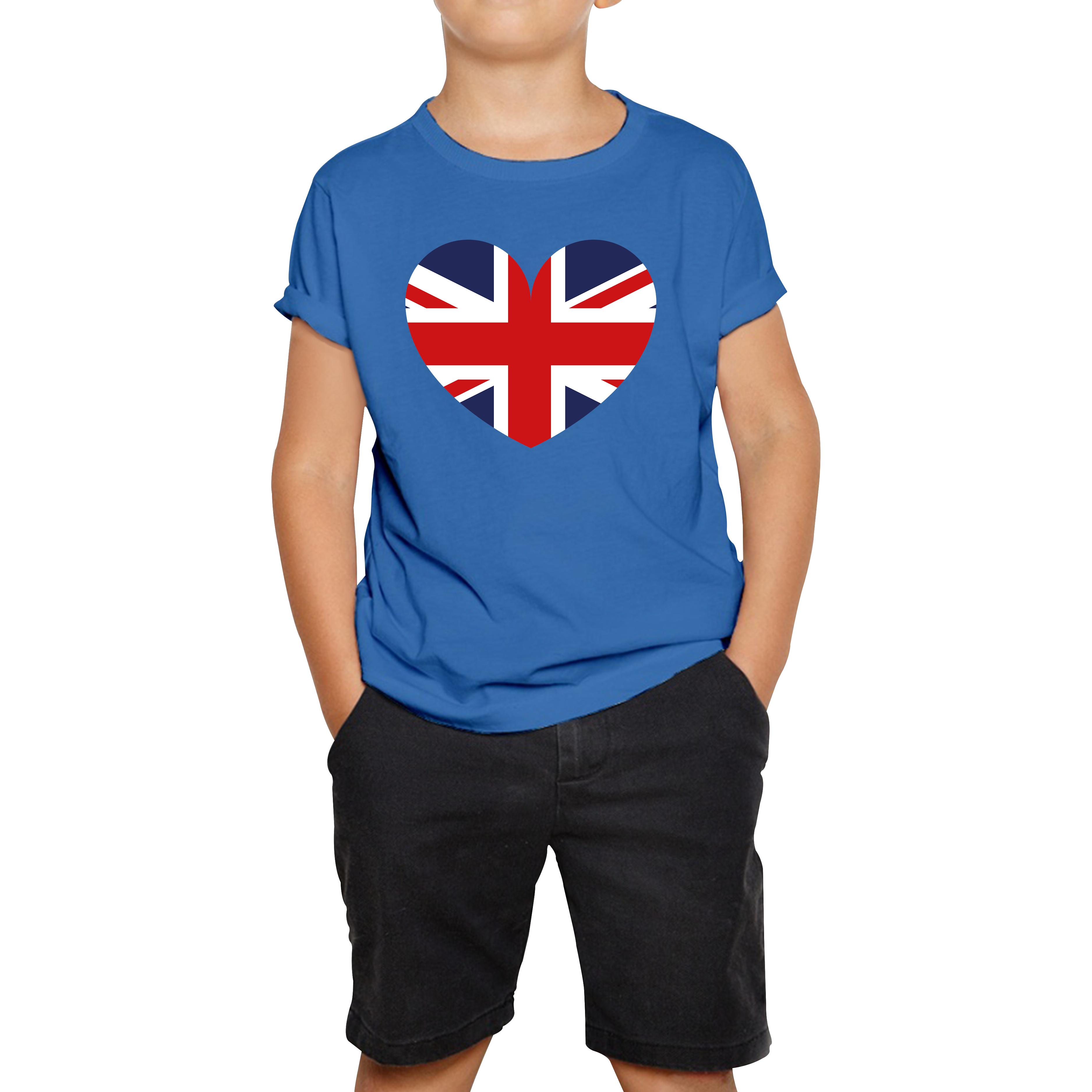 

Uk Flag Heart Shape Battle Of Boyne s Queen Platinum Jubilee British Royal Kids Tee 100