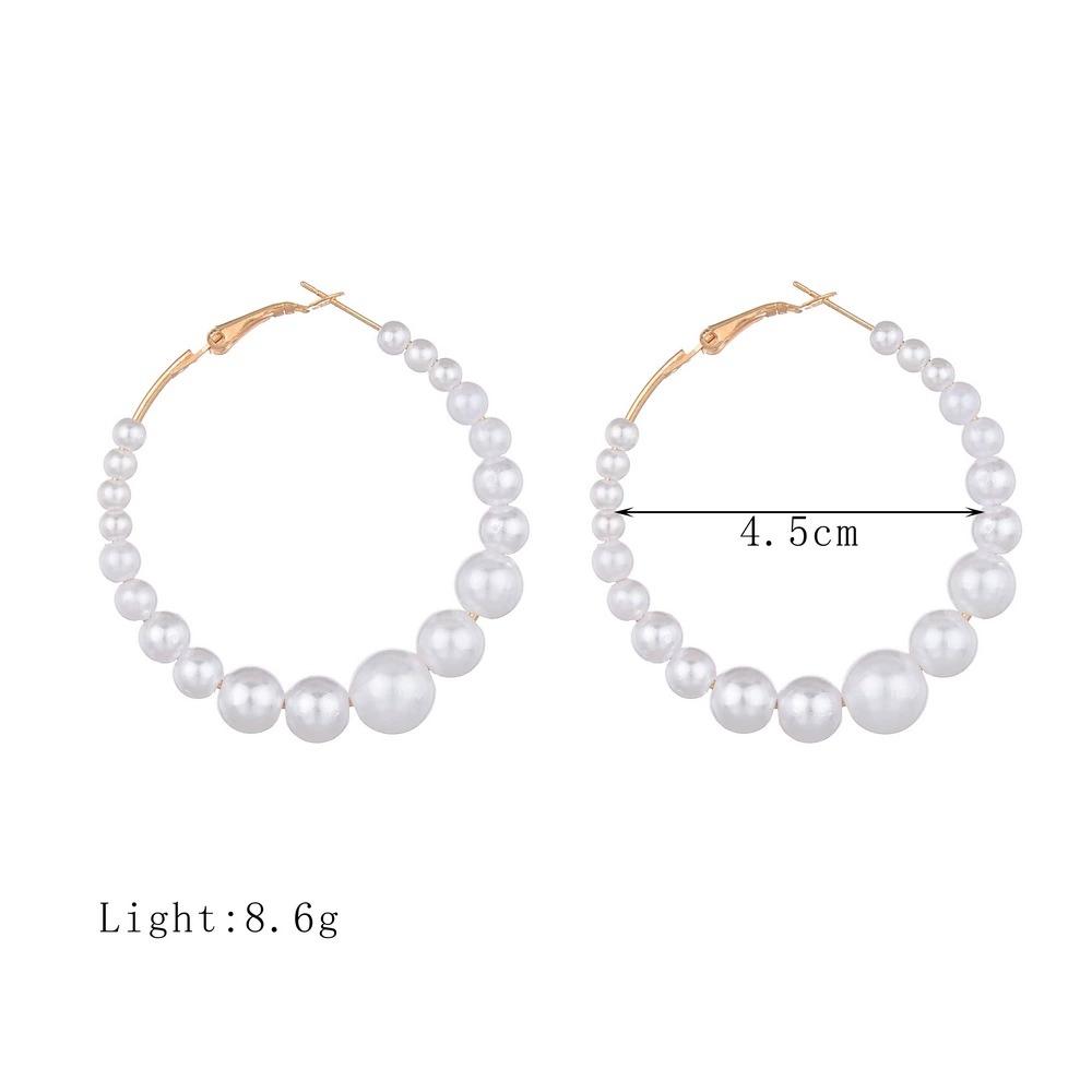 Vintage Exaggerated Graduated Pearl Circle Earrings Hoop Earrings for Women Girl Jewelry