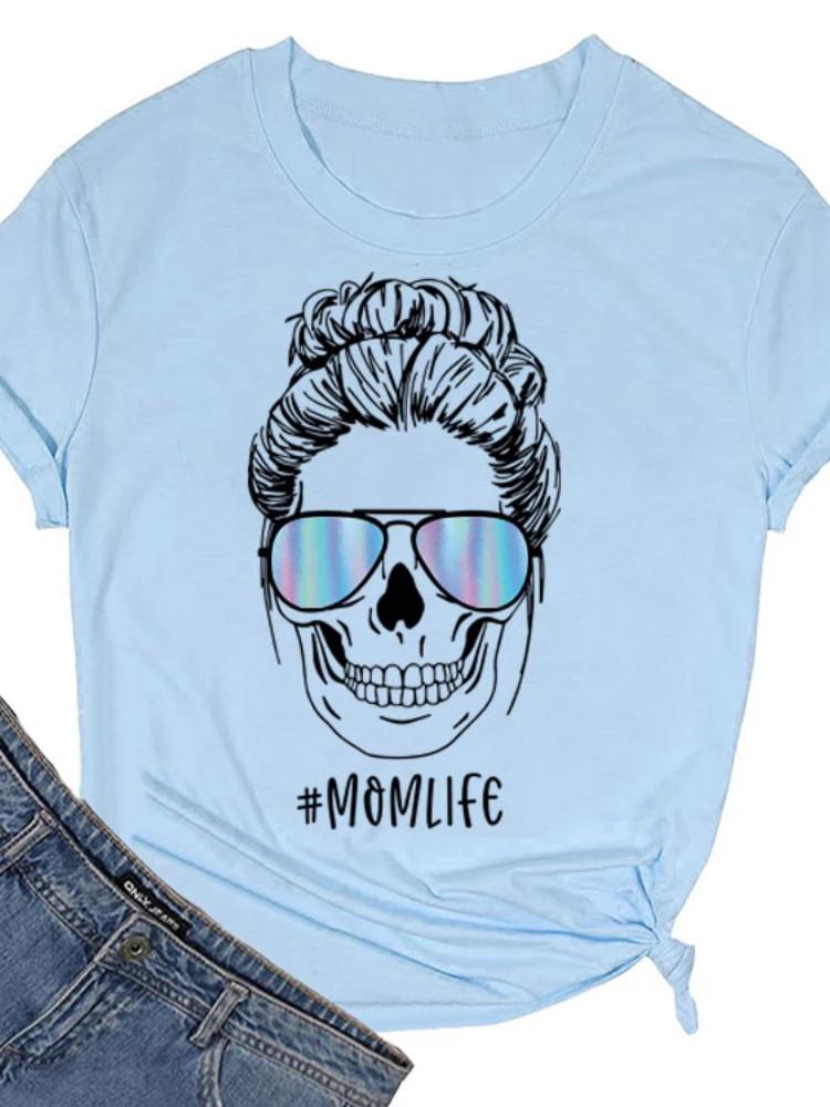 

MOMLIFE Череп Голова Принт Женская футболка Короткий рукав O-образный вырез Свободная женская футболка Женская футболка Топы Одежда Camisetas Mujer XXXL небесно-голубой