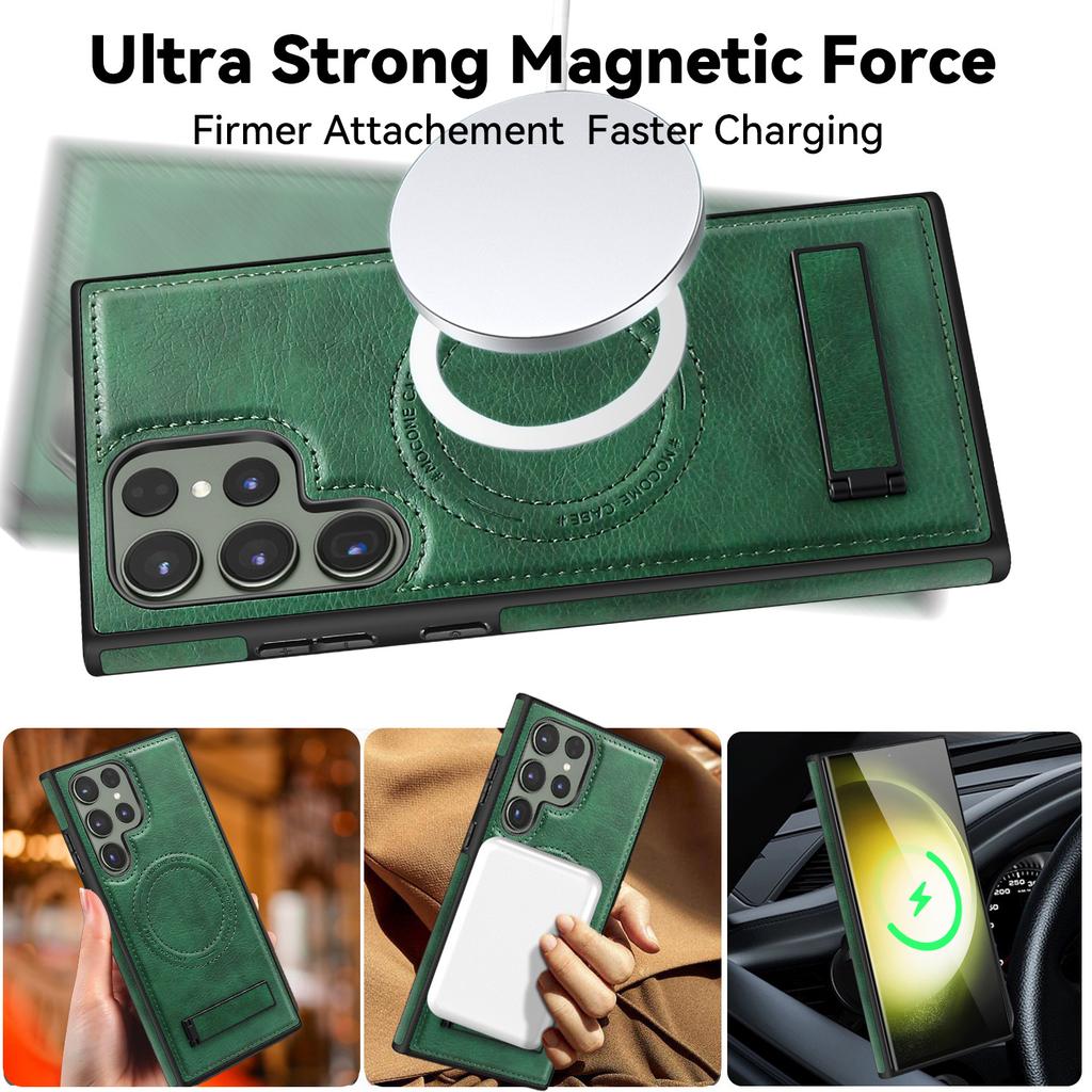 Suitable for Samsung S24 Ultra Mobile Phone Case S23Plus Bracket S22 Magnetic Magsafe Leather Case