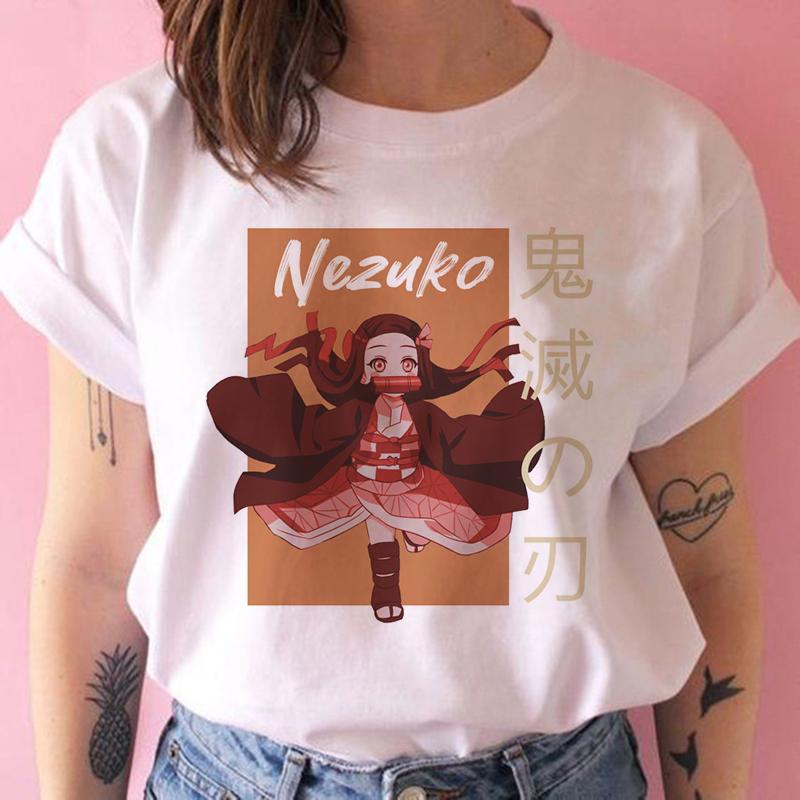 2023 New Women T-Shirt Kimetsu No Yaiba Demon Slayer Top Female T Shirt Harajuku Streetwear O-Neck Casual Ladies Tees Clothing