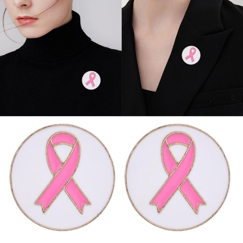 10Pcs Cancer Awareness Brooch with Back Clasp Pink Metal Ribbon Pins Awareness Lapel Pin for Clothing Dress Jackets Hat