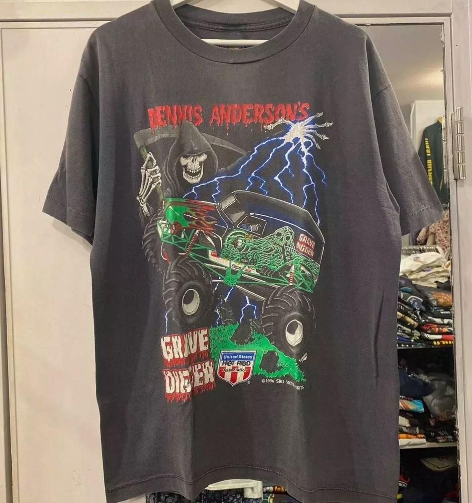 90s Grave Digger Black Retro Style Reprint Digital T Shirt Size