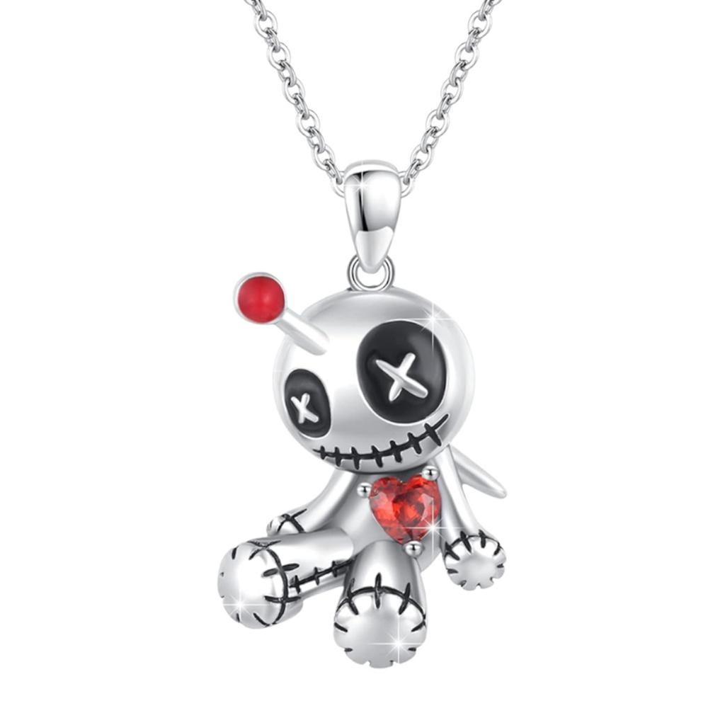 Voodoo Doll Pendant Necklace Goth Witchcraft Silver Red Gothic Christmas Gift