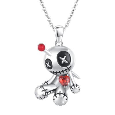 Voodoo-Puppe Anhänger Halskette Goth Hexerei Silber Rot Gothic Weihnachtsgeschenk