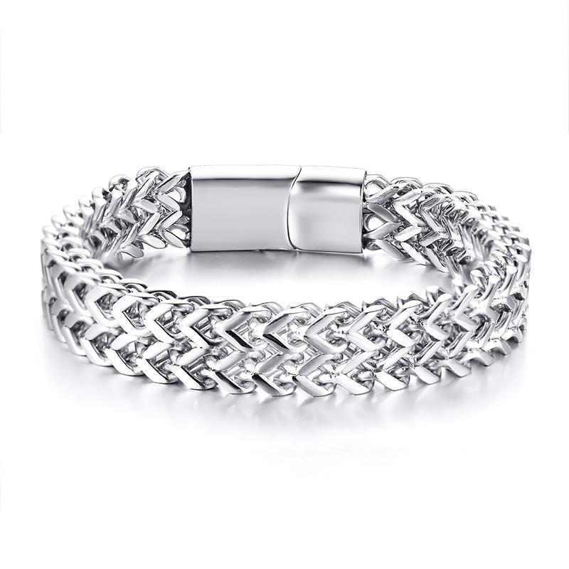 Vnox Stylish Men's Chain Bracelets,Stainless Steel 6.5MM-12.5MM Two-strand Wheat Link Wristband, Rock Punk Biker Male Jewelry