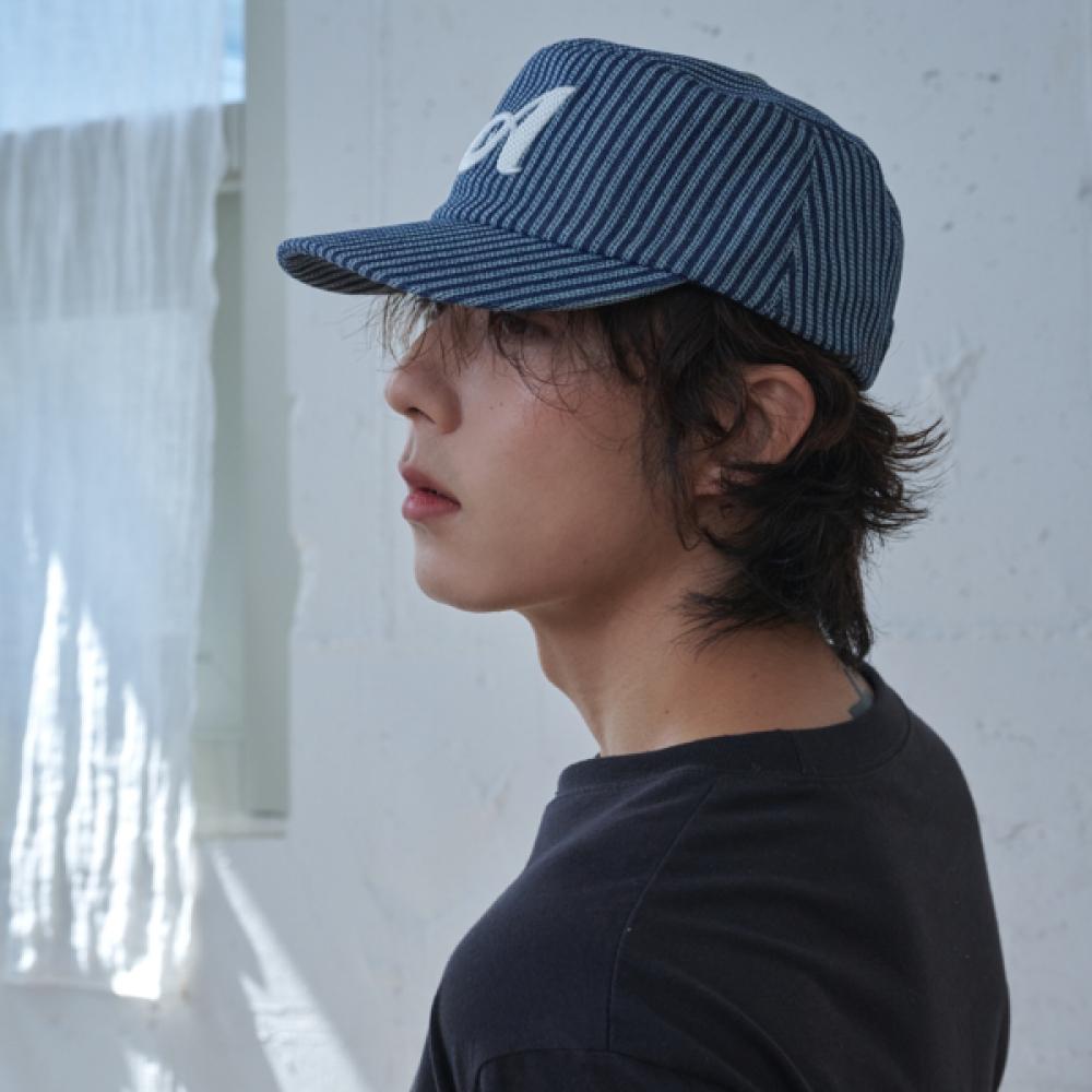 Allincomplete Stripe Stitch Denim Pillbox Cap