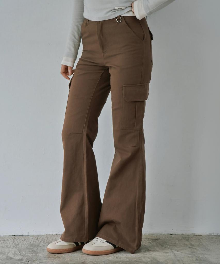 WAARFORWOMAN W1154 D-Ring Cargo Bootcut Pants_Brown