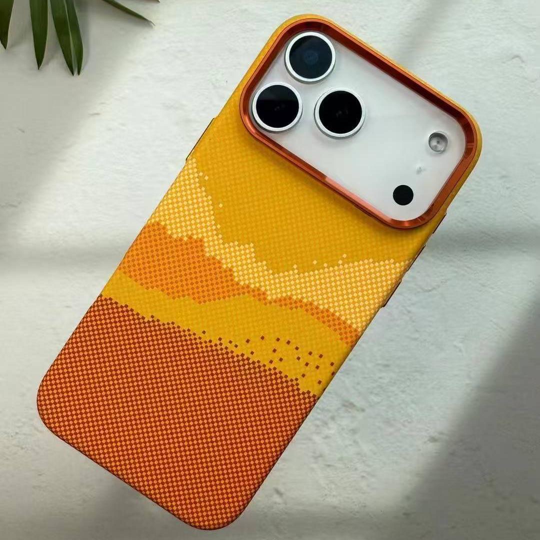 Carcasă de Lux cu Textură de Fibră de Carbon Portocalie Magsafe pentru iPhone 17 Pro Max / 17 Pro Încărcare Wireless Protecție Aliată pentru Lentile Capac PC For iPhone 17 Pro orange