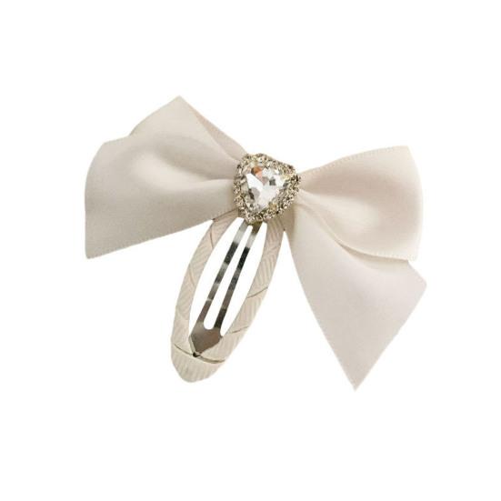 Women Hairpin Smooth Edges Smooth Satin Ribbon Bow Sparkling Rhinestone Rounded BB Clip Hair Accessory