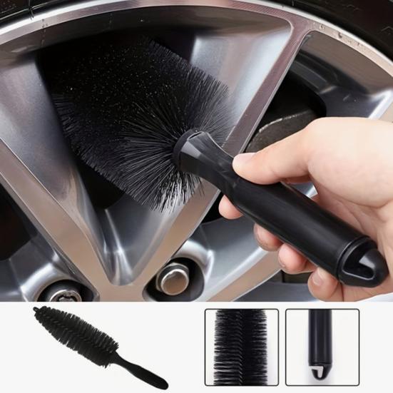 Car Tire Cleaning Brush Angled Spoke Brush Round Wheel Brush for Rim Wheel Cleaning Soft Bristles Non-Scratch Ergonomic Handle Automotive Cleaning