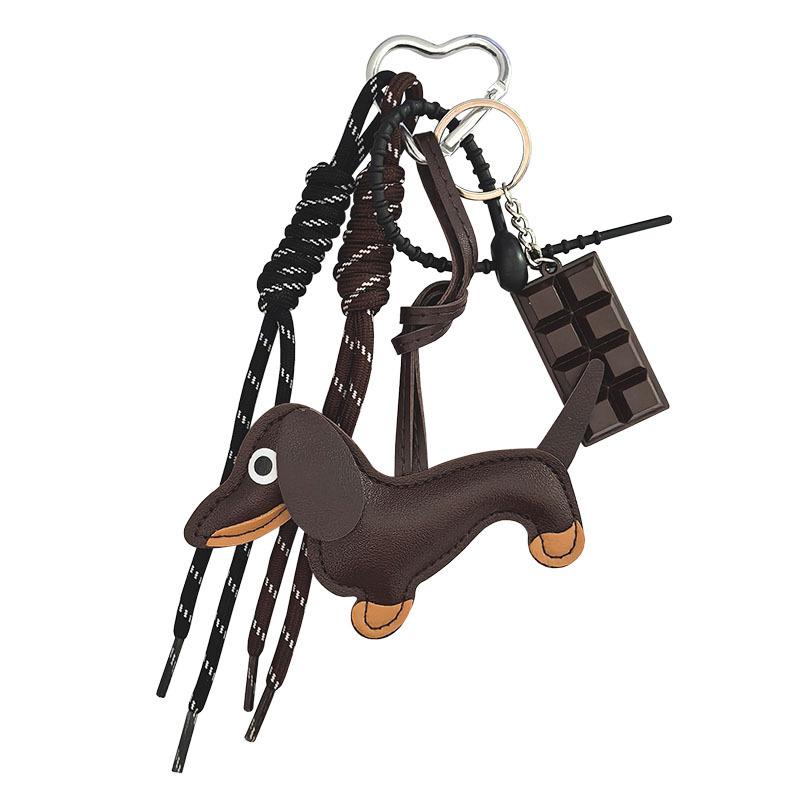 Dachshund Keychain Leather Strap Design Ins Car Keyring Bag Pendant Femme Handbag Ornament