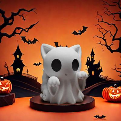 Halloween Ghost Figurine Cute Small Cat/Dog/Middle Finger Ghost Ornament 3D Printed White Ghost Tabletop Decoration for Home Decor