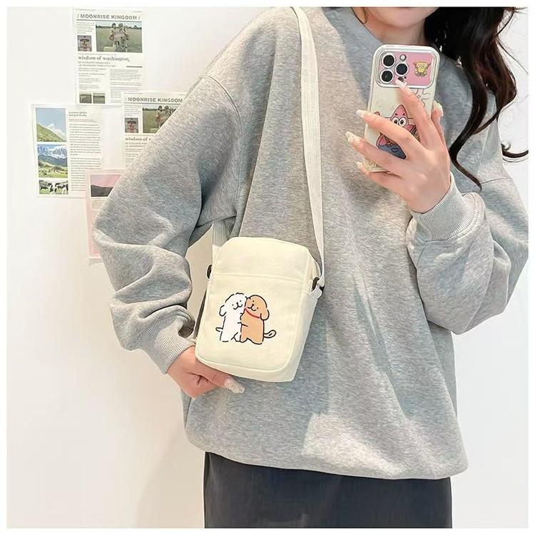 Korean Style Casual Canvas Crossbody Small Bag - Women's 2025 New Puppy Square Shoulder Bag