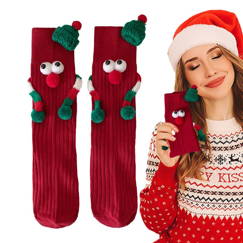 Hand Holding Socks Magnet Socks Elastic Cartoon Hand Socks Holiday Gift Comfortable Funny Christmas Supplies Gift For Winter