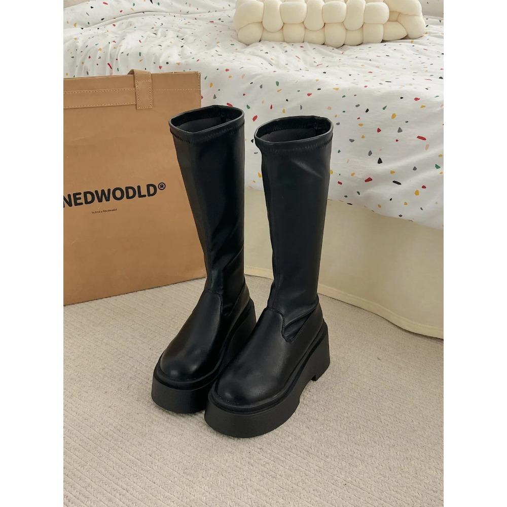 

Массивные женские сапоги до колена, модные длинные сапоги-ботильоны на платформе, обувь на осень-зиму 35