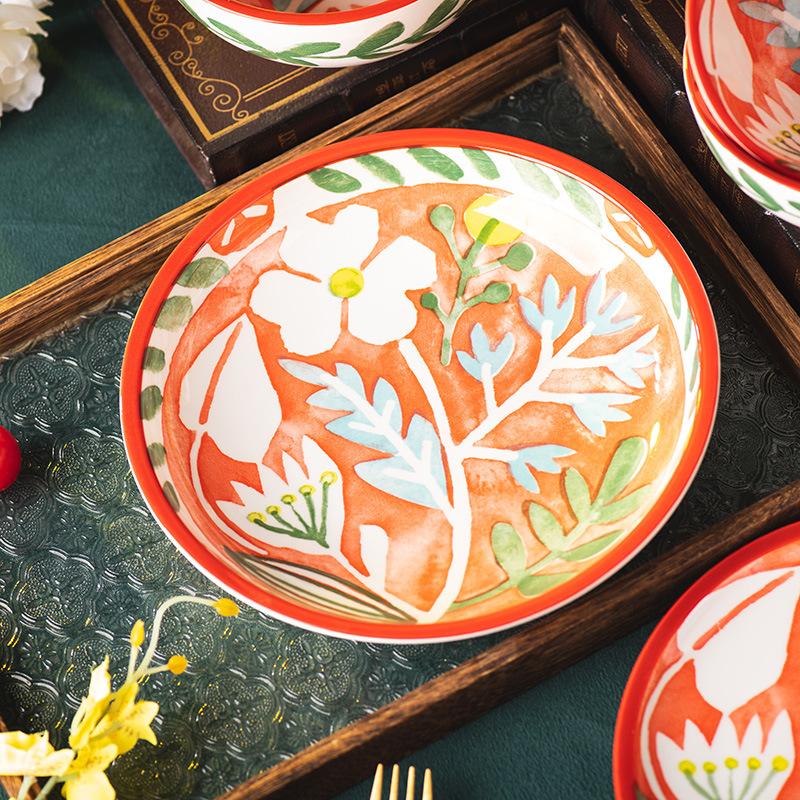 8 Inch Western Steak Plate European Pattern Ceramic Bowl Home Round Salad Dessert Bowl Main Course Breakfast Cake Plate Cutlery
