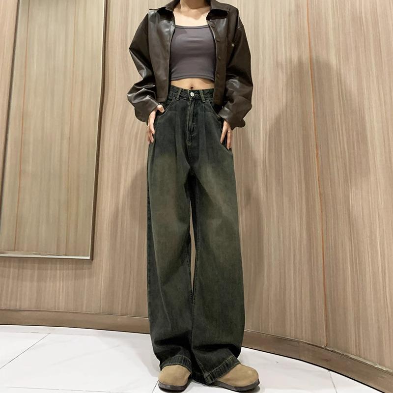 

Plus Size Women s Wide Leg Jeans - New Autumn/Winter High Waist Loose Fit with Velvet Lining for Slimming Comfort. L