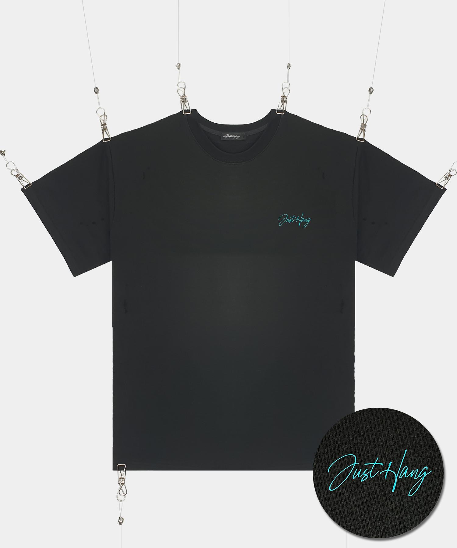 Just Haeng Qiaopies Green Mini Logo Oversized Black Short Sleeve Tee F