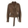 Womens Faux Suede Wrap Tie Coat 2026 Fall Winter Vintage Commute Blazer Collar Jacket