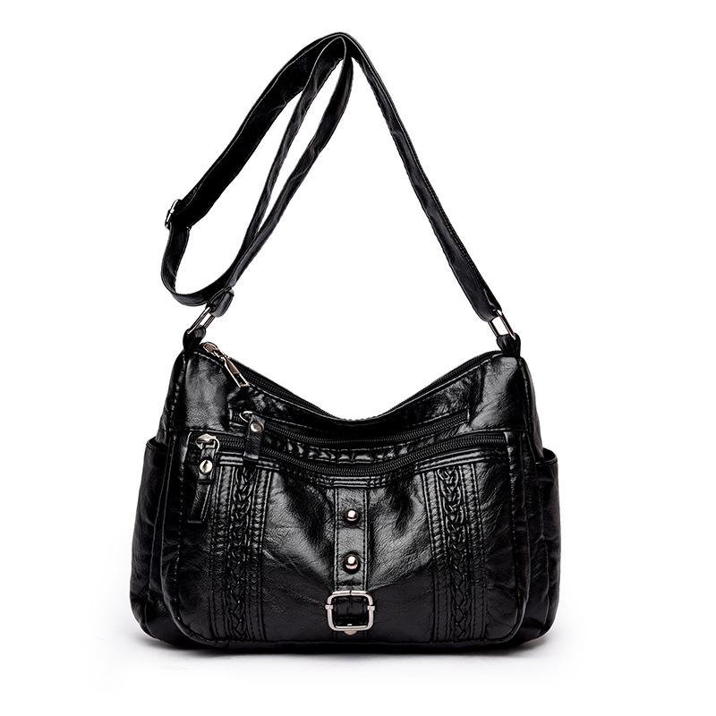 Retro washed leather bag, new fashion middle-aged mother bag, large capacity, multi-compartment women's messenger bag