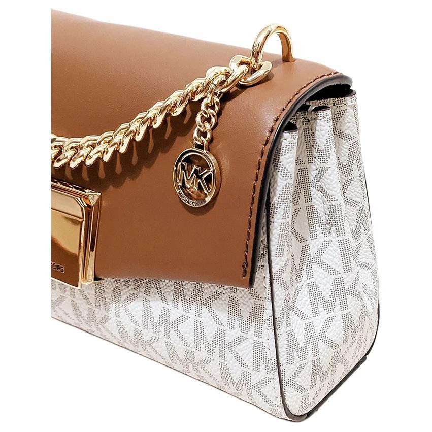 Michael Kors Lita Clássica Estampa Monograma Cor Retro Bloco de Cores Logo em Letra Lona e Couro Bolsa de Ombro Feminina Bolsa de Ombro 35H0GXPC1V-VANILLA