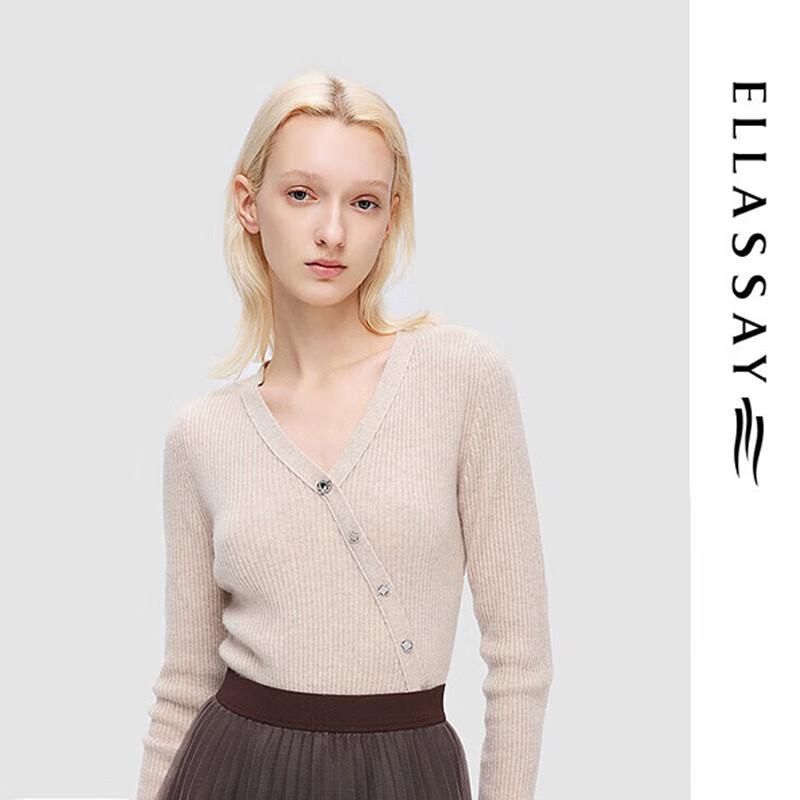 ELLASSAY Women's Wool Cashmere V-Neck Knit Sweater
