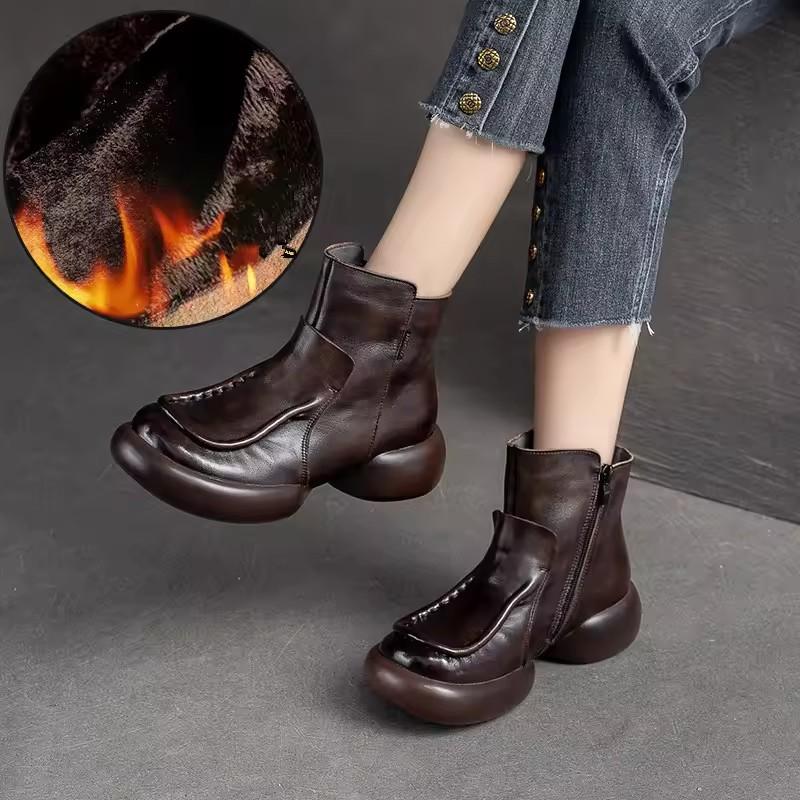 Fashion GKTINOO Round Toe Short Boots 2025 Autumn Winter Warm Genuine Leather Zip Retro Versatile Women Soft Sole Platform Shoes