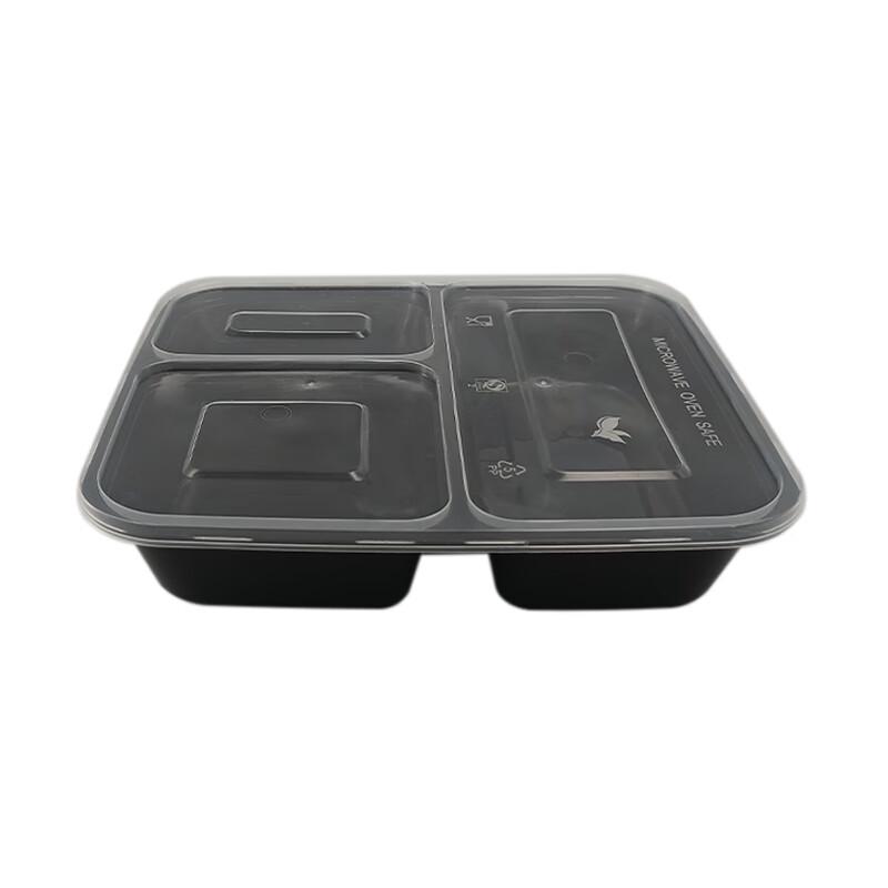 Jinmei Hewang 930ml Black 3-Compartment Disposable Takeaway Boxes