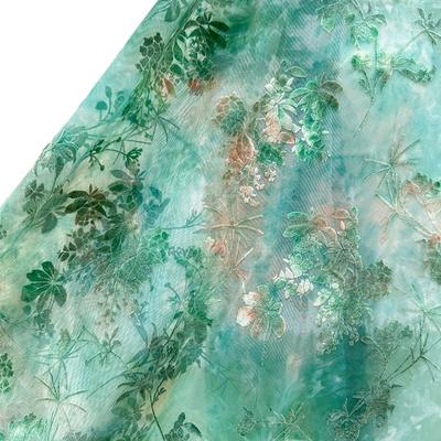 1 Yard Grüne Farbe Burnout Velours Spitze Batik Flockstoff Afrikanischer Tüll Jacquard Stoffe für Kleid DIY Kleidung