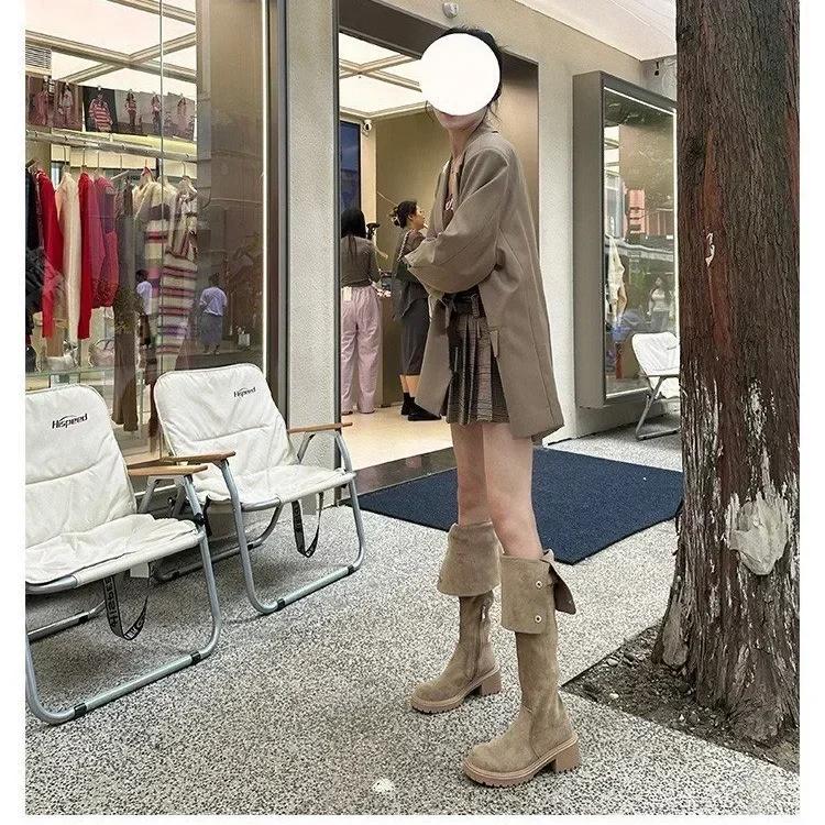 

Сапоги ковбойские выше колена женские дизайнерские зимние туфли на платформе модные меховые замшевые танкетки высокие сапоги мотоциклетная обувь 2024 35 абрикосовый