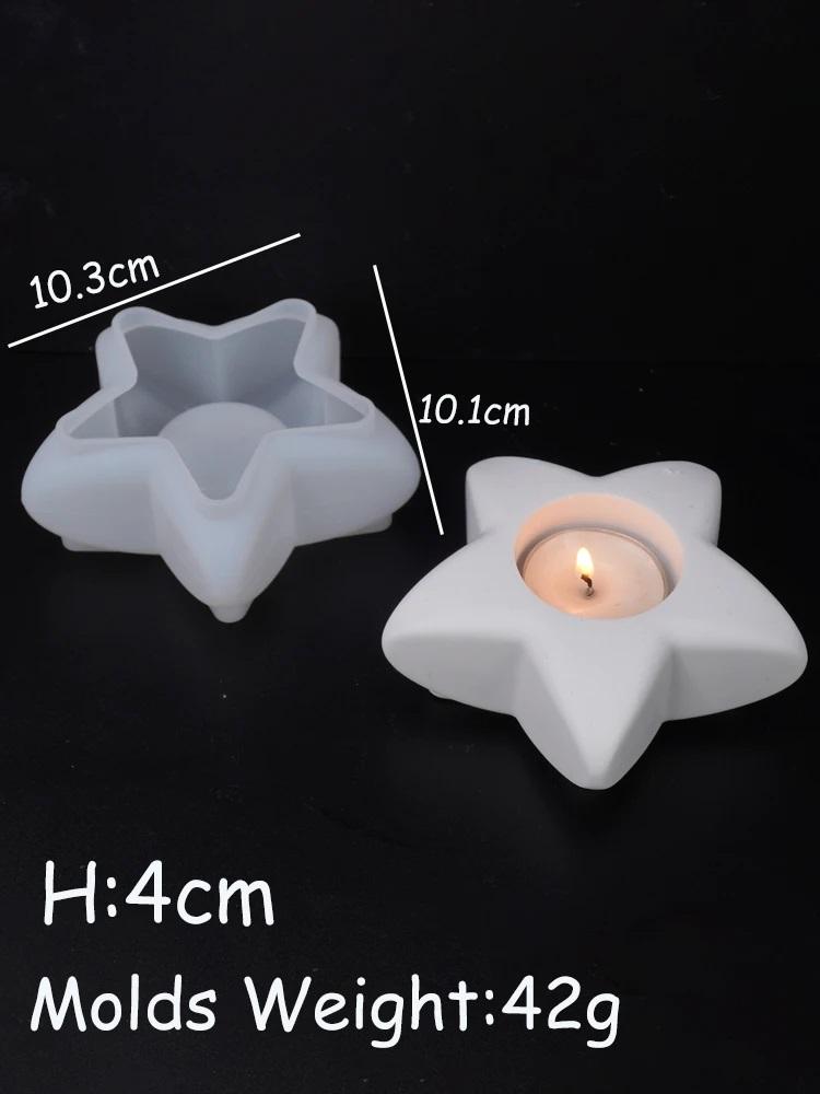 DIY Eid Crescent Moon Star Candle Holder Silicone Mold 3D Heart Candlestick Resin Gypsum Mould Ramadan Ornament Tools Home Decor