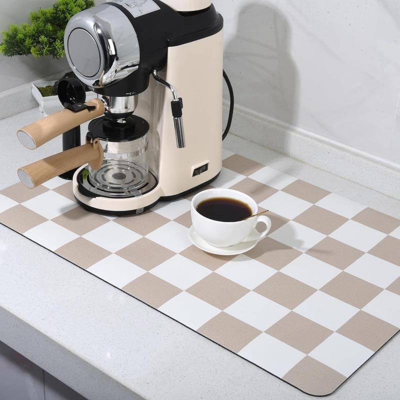 Checkered Print Kitchen Rugs Dish Drying Mat Absorbent Drain Pad Kitchen Carpet Coffee Dish Drainer Draining Mat Tablemat Beauty