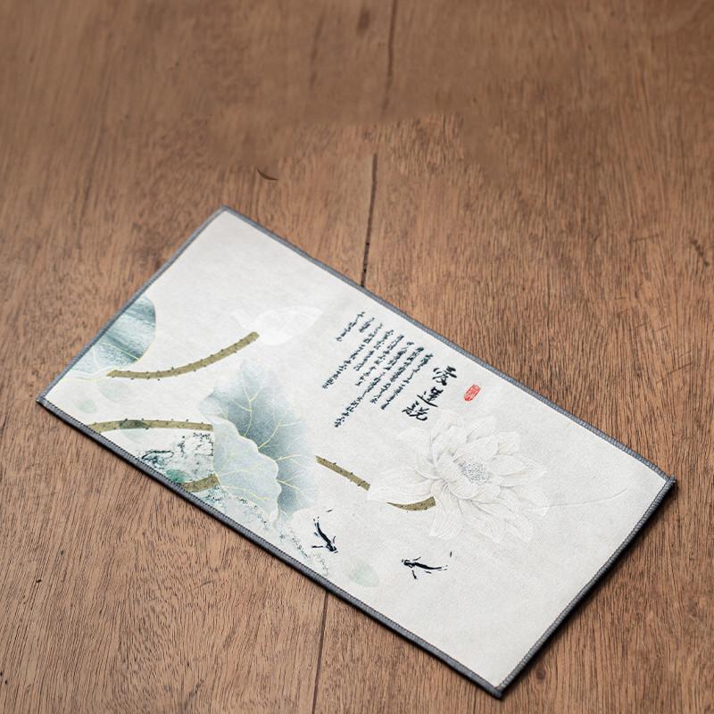 Chinese Thickened Tea Towel Plush Imitation Deerskin Absorbent Water Rag Lotus Pattern Tea Napkins Cloth Teaware Accessories