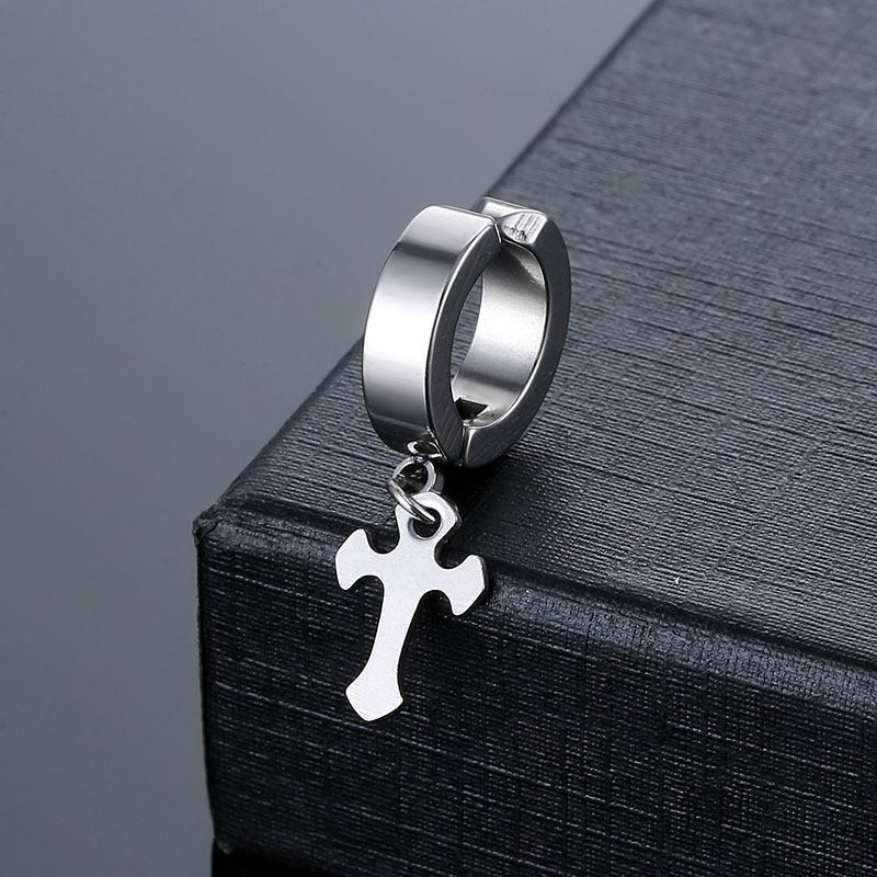 Titanium Steel Cross Pendant Ear Cuff Punk Ear Clip for No Piercing Unisex