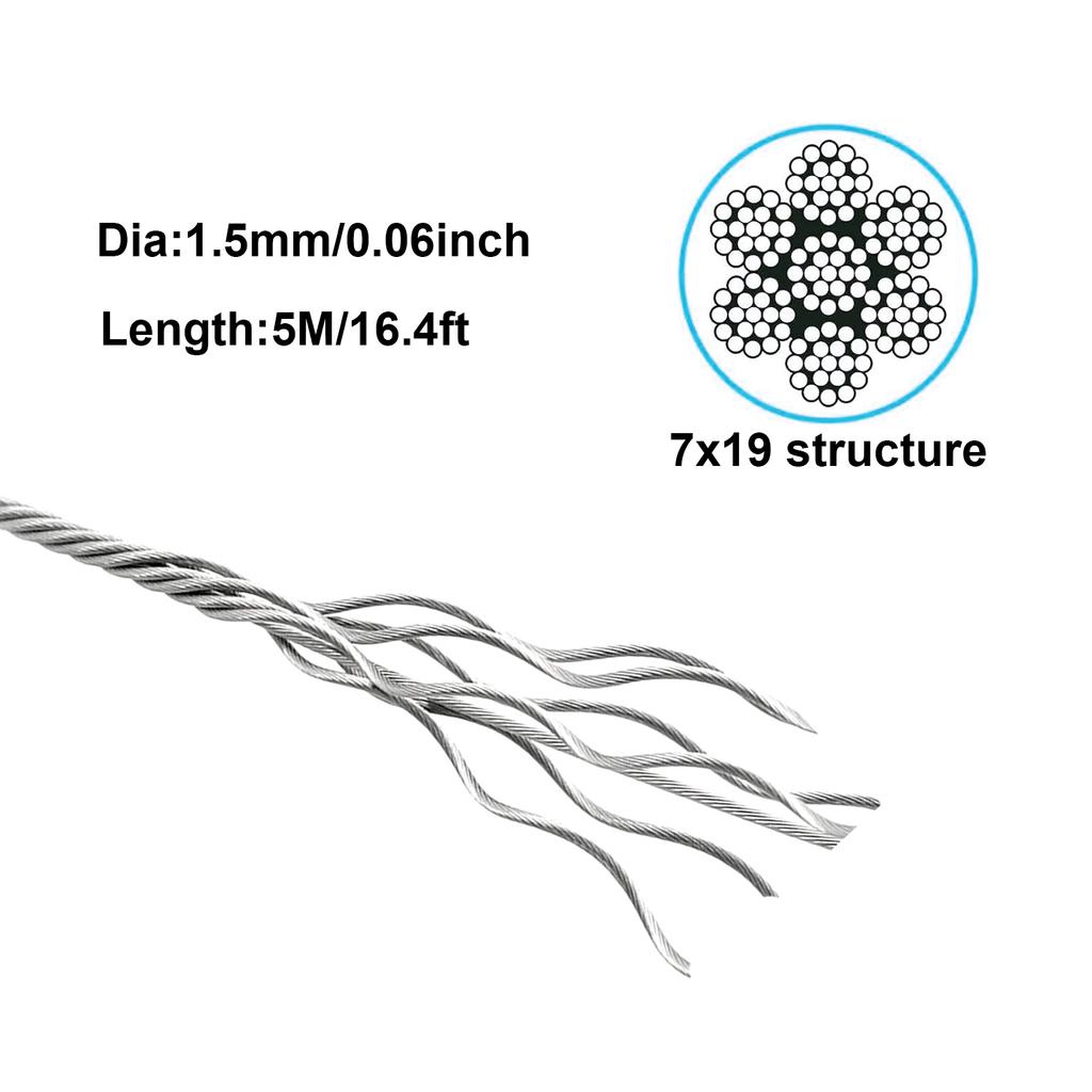 Structure 7x19, 304 Stainlessss Steel Non-rotating Wire Rope, Useds for Cranes and Slings, Diameter 1.5-3.0 Mm.