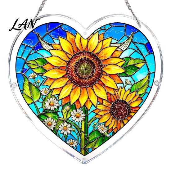 Colorful Pattern Wall Hanging Acrylic Puzzle Suncatcher, Window Pendant, Heart Shape Stained Glass Realistic Effect Style Sun Catcher Decoration,
