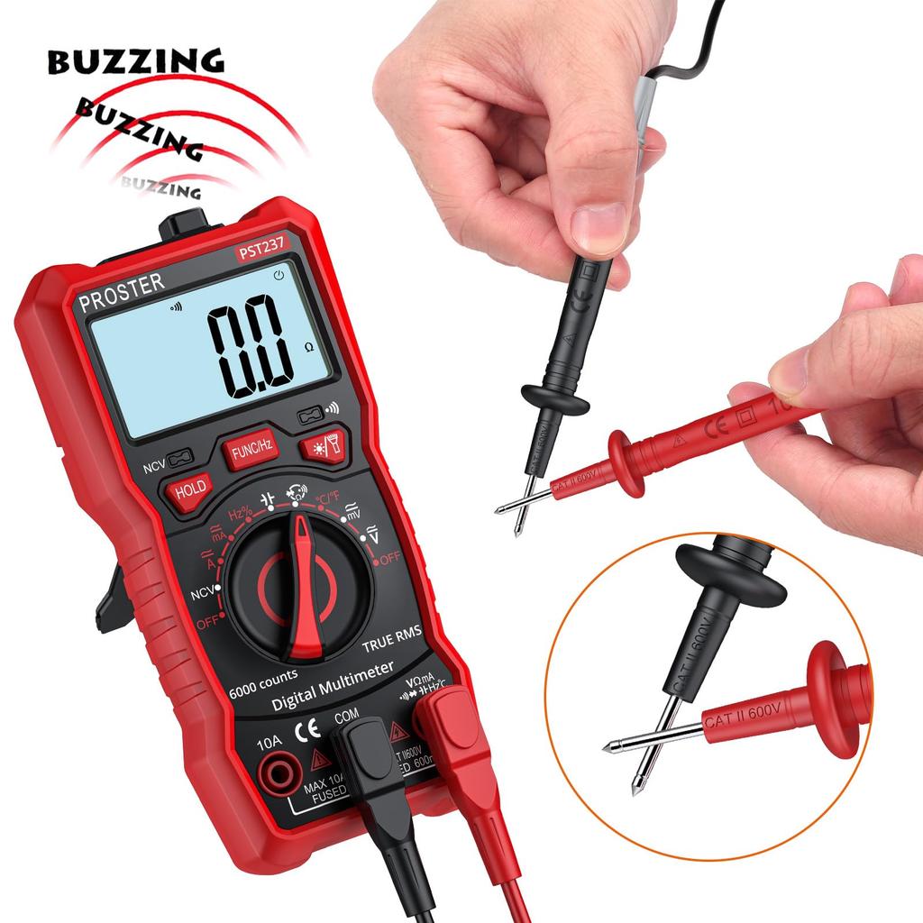 Proster Digitalmultimeter, 6000 Zählungen, AC/DC-Strom, AC/DC-Spannung, NCV, Echter Effektivwert, Widerstand, Diode, Durchgangsprüfung, Kapazität, Frequenz, Temperatur