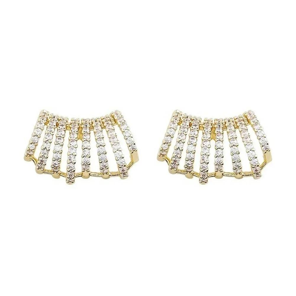 SUMENG Multi-Layer C-Shaped Stud Earrings for Women Fashion Rhinestone Inlaid Delicate Jewelry Accessories золотой