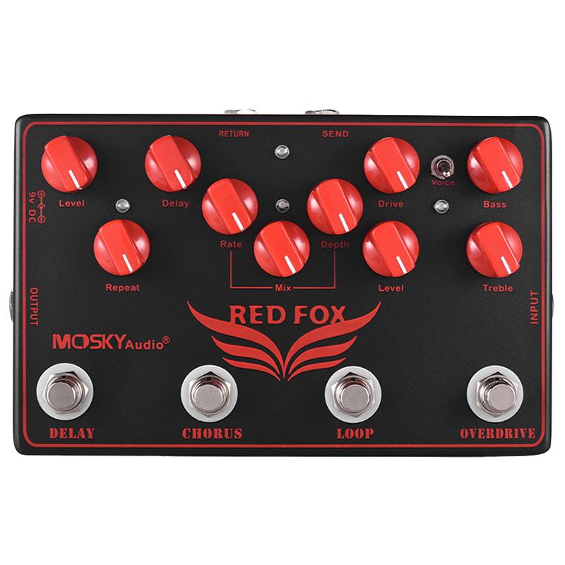 

MOSKY RED FOX 4-in-1 Guitar Multi Effects Pedal Combines Overdrive, Reverb, Loop Station & True Bypass for Guitar & Bass Players