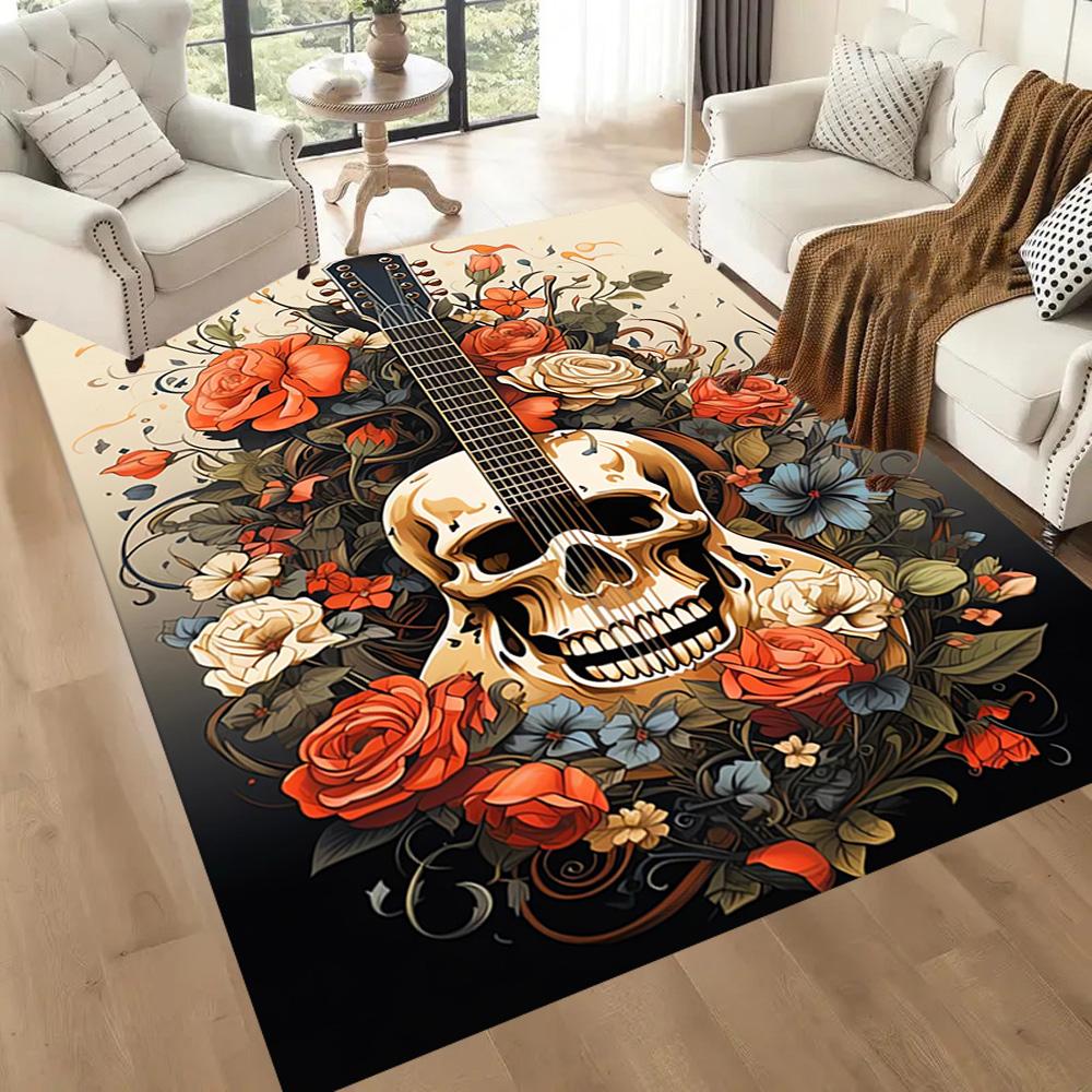 Skull With Headphones Artwork Floor Mats for Living Room, Bedroom and Room Decoration Are Suitable for Gifts.