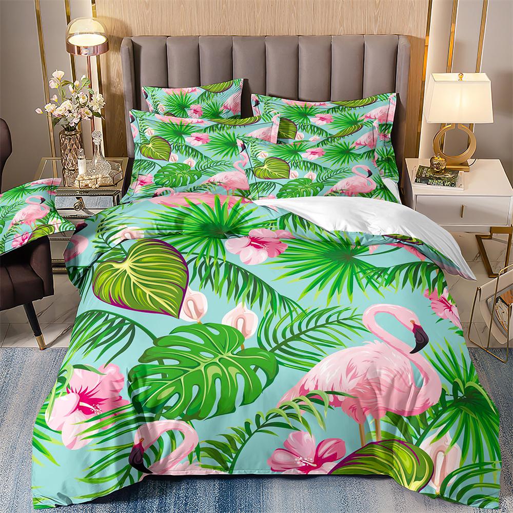 

Double Duvet Cover And Pillowcases For Girls,Flamingo And Parrot Bedding,Bird Flowers And Trees Print,Dropship ,200X200 EU single(135x200cm)