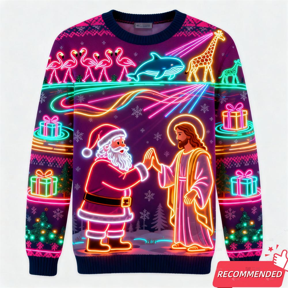 Maglione Brutto di Natale Stampa 3D Luce al Neon Finta per Donne Uomini Abbigliamento Buon Natale Pupazzo di Neve Divertente Babbo Natale Gesù Felpe Tuta