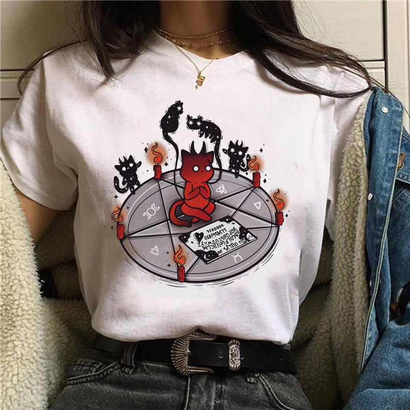 Women Anime Print T-Shirt Grunge Loose Steampunk Tees Gothic Female Harajuku Summer Clothing E-Girl Kawaii Aesthetic Top