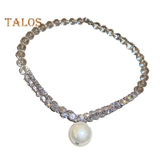 Faux Pearl Necklace for Women Faux Pearl Rhinestone Beaded Chocker Bridesmaid Jewelry for Tea Party Wedding Decoration