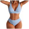 Women's High Waist Two Piece Bikini Set with Padded Bra and Wireless Support Textured Fabric Swimsuit Beachwear