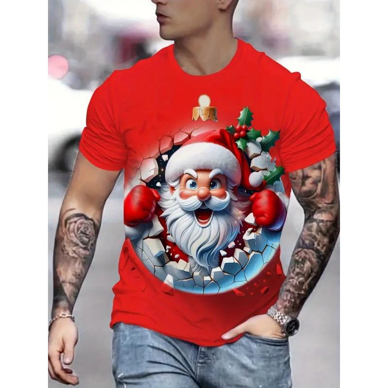 Julemand 3D Print T-shirt til Mænd Afslappet Kortærmet T-shirts Mode Rund Hals Top Nytårsgave Overdimensioneret T-shirt